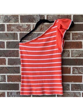 Lilly Pulitzer Coral & White One-Shoulder Ruffle Tank